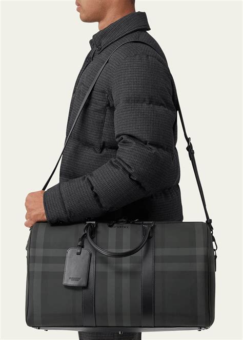 Burberry Men's Charcoal Check Holdall Duffel Bag 